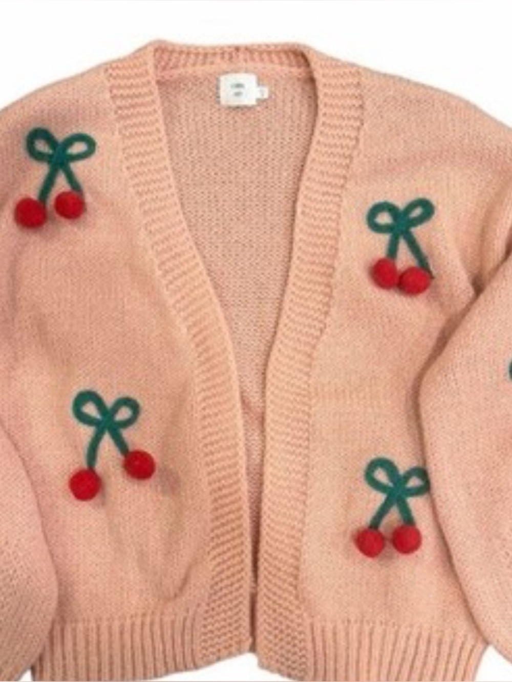 Luna Ivy Pink Cherry Appliqué Open Cardigan Sweater Size S